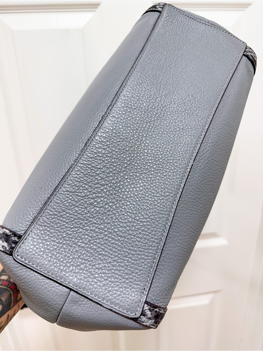 Coach Kristy Granite Grey Pebbled Leather Python Embossed Shoulder Bag - Picture 12 of 13